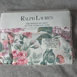 Ralph Lauren Floral Queen Flat Sheet in Pink and Green